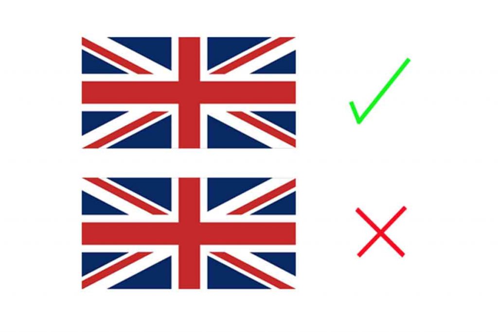Right and wrong way of place the UK's flag, aka the Union Jack