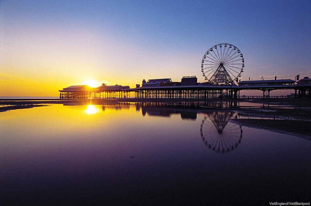 An overview of the Blackpool harbour and the massive ferris wheel. It is one of the best beaches in the UK.